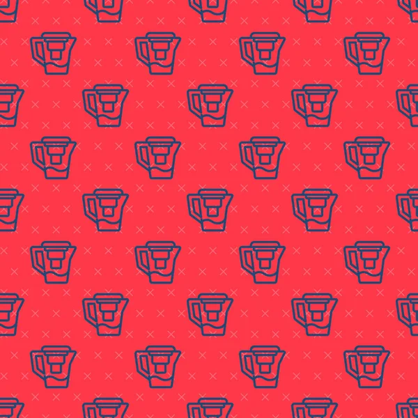 Blue line Water jug with a filter icon isolated seamless pattern on red background. Vector Illustration — Stock Illustration Blue Line Water Jug Filter Icon Isolated Seamless Pattern Red Royalty Free Stock Vectors
