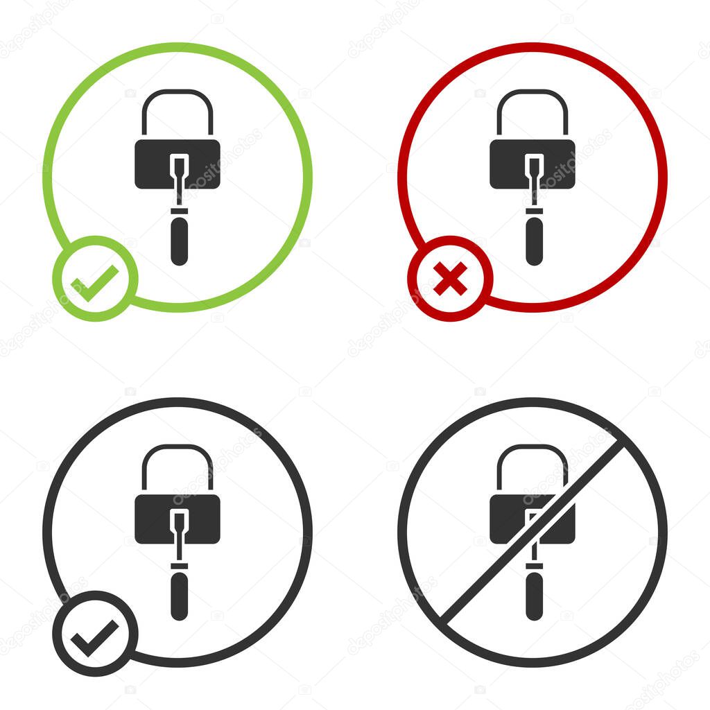 Black Lockpicks or lock picks for lock picking icon isolated on white background. Circle button. Vector Illustration