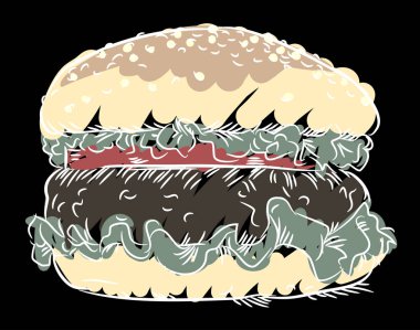 Çizim, iştah açıcı hamburger, freehand doodle
