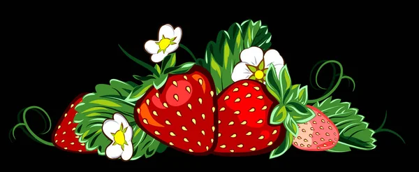 Fresas Jugosas Arbusto Con Hojas Flores — Vector de stock