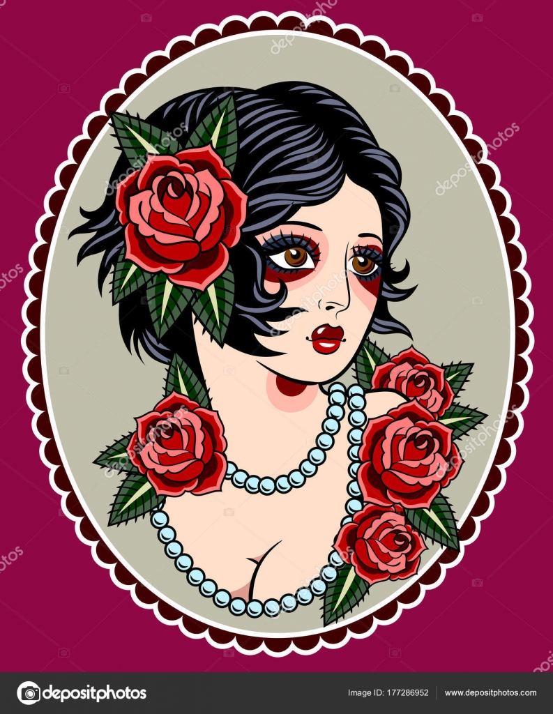 Image Sexy Girl Traditional Style Old School Tattoo Pin Beautiful Stock  Vector Image by ©imagoaiva #177286952