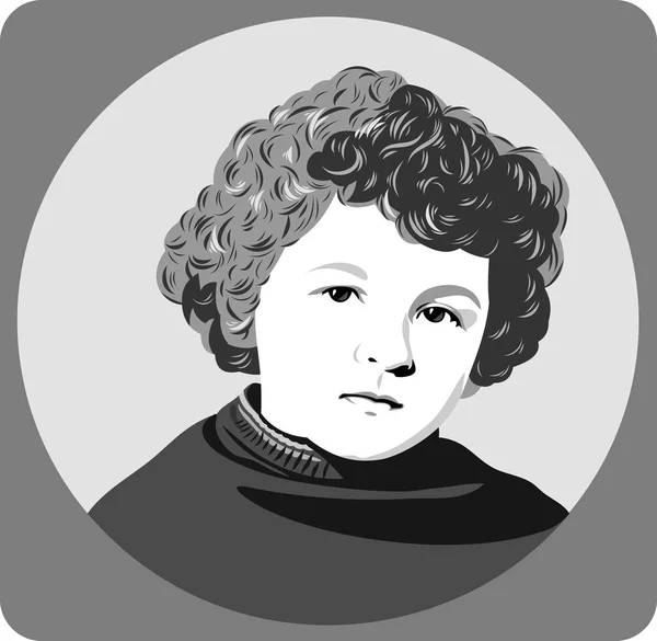 Porträt Eines Süßen Kindes Mit Lockigem Haar Retro Stil — Stockvektor