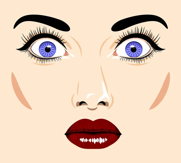 Beautiful Female Face Expressive Eyes — Stock Vector