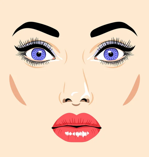 Beautiful Female Face Expressive Eyes — Stock Vector