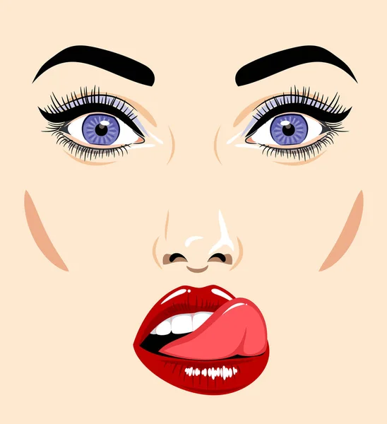 Hermosa Cara Femenina Con Ojos Expresivos — Vector de stock