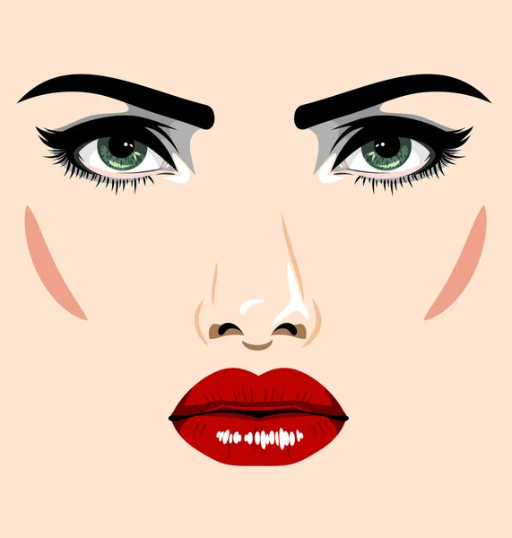 Hermosa Cara Femenina Con Ojos Expresivos — Vector de stock