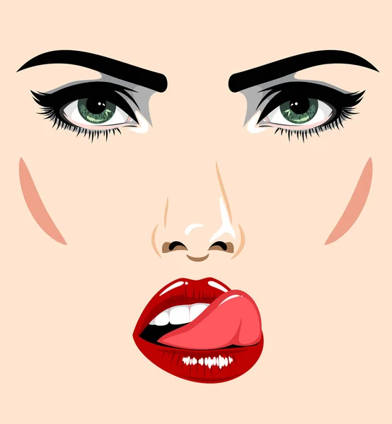 Hermosa Cara Femenina Con Ojos Expresivos — Vector de stock