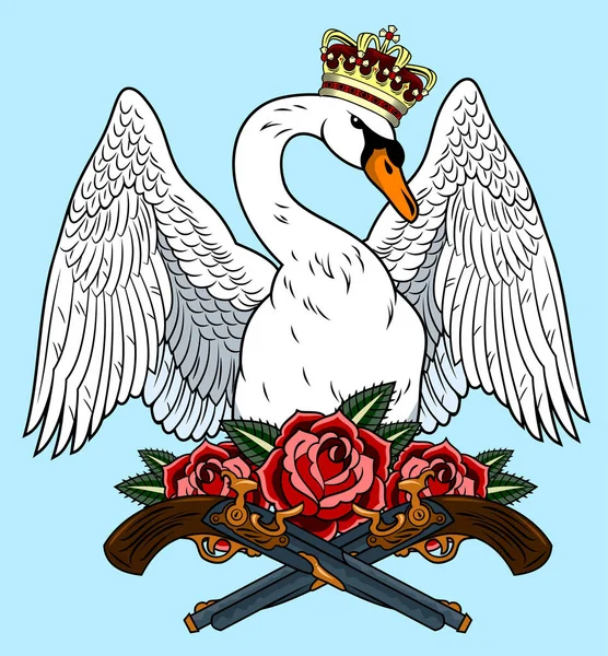 Retrato Cisne Una Escuela Tatuajes Estilo Antiguo — Vector de stock