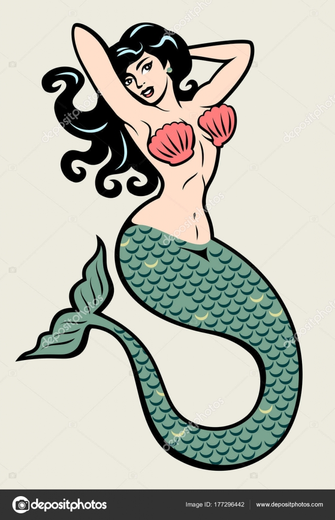 Image Mermaid Traditional Style Old School Tattoo Pin Stock Vector Image by  ©imagoaiva #177296442