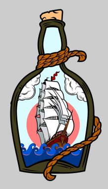 A bottle with a cork. Drawing in the style of Old School Tattoos clipart