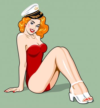 Seksi kız, eski okul dövme PIN kadar geleneksel bir tarzda görüntüsünü