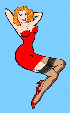 Seksi kız, eski okul dövme PIN kadar geleneksel bir tarzda görüntüsünü