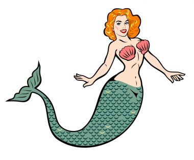 Geleneksel stil dövmeli bir denizkızı resmi.