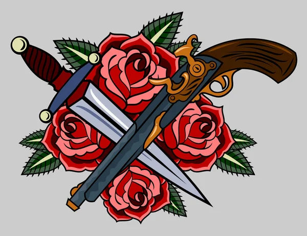 Revolvery Rudých Růží Oldskůl Stylu — Stockový vektor