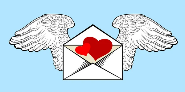 Envelope Alado Com Corações Nele — Vetor de Stock
