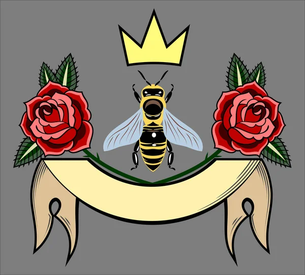 Včela Zlatou Korunkou Znak — Stockový vektor