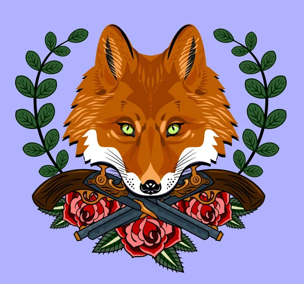 Portrait of a fox in an old school tattoo style