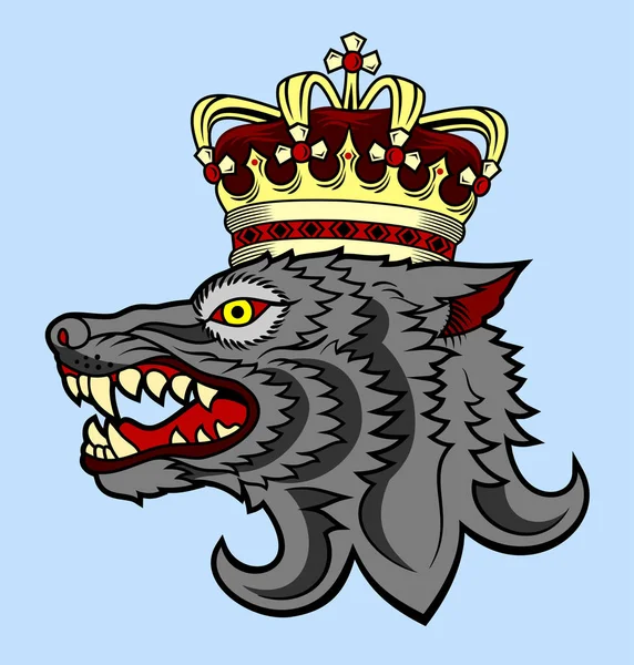 Lobo Sonriente Una Corona Dorada — Vector de stock