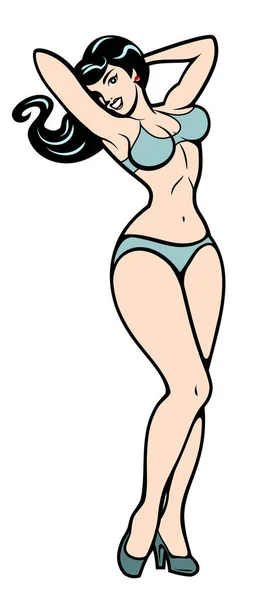 Imagen Una Chica Sexy Estilo Tradicional Vieja Escuela Tatuaje Pin — Vector de stock