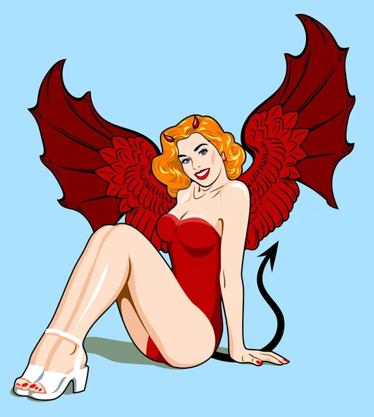 Imagen Chicas Sexy Imagen Ángel Demonio Estilo Tradicional Vieja Escuela — Vector de stock