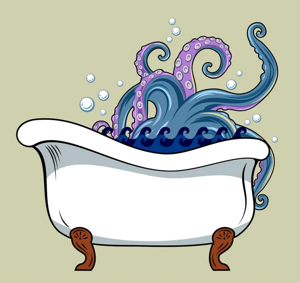 Squid Tentacles Coming Out Bath — Stock Vector