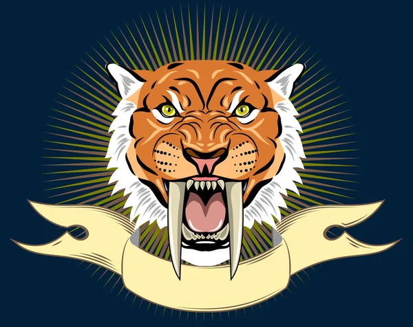 Портрет Сміху Шаблезубий Тигр Тлі Банера — стоковий вектор