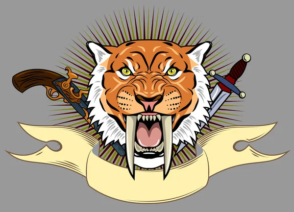 Портрет Сміху Шаблезубий Тигр Тлі Банера — стоковий вектор