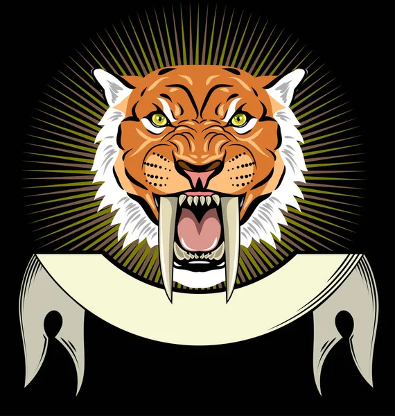 Portrait Grin Saber Toothed Tiger Background Banner — Stock Vector
