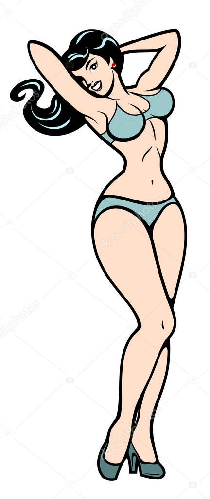 Image of a sexy girl in a traditional style of Old school tattoo pin up