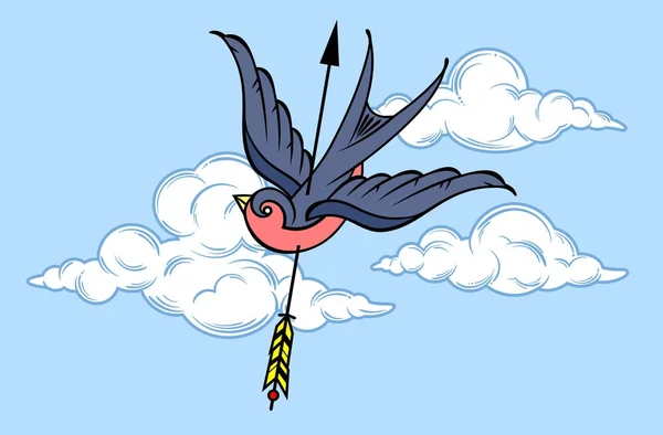 燕子在天空中 被箭刺穿 — 图库矢量图片