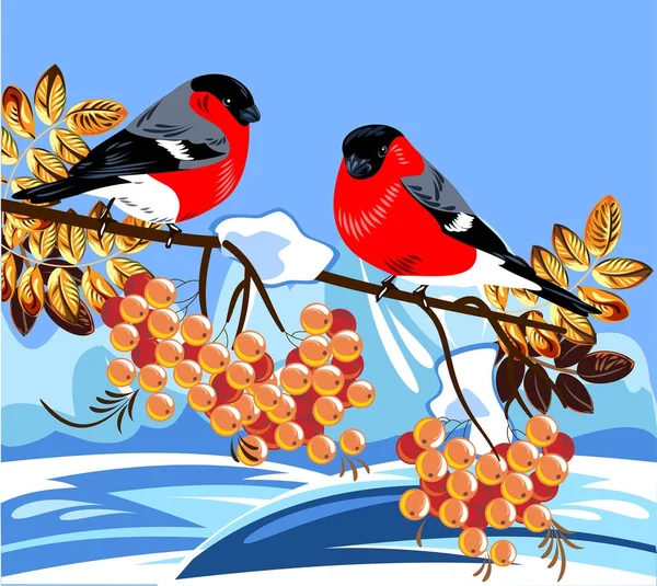 Bullfinch Fond Paysage Hivernal — Image vectorielle