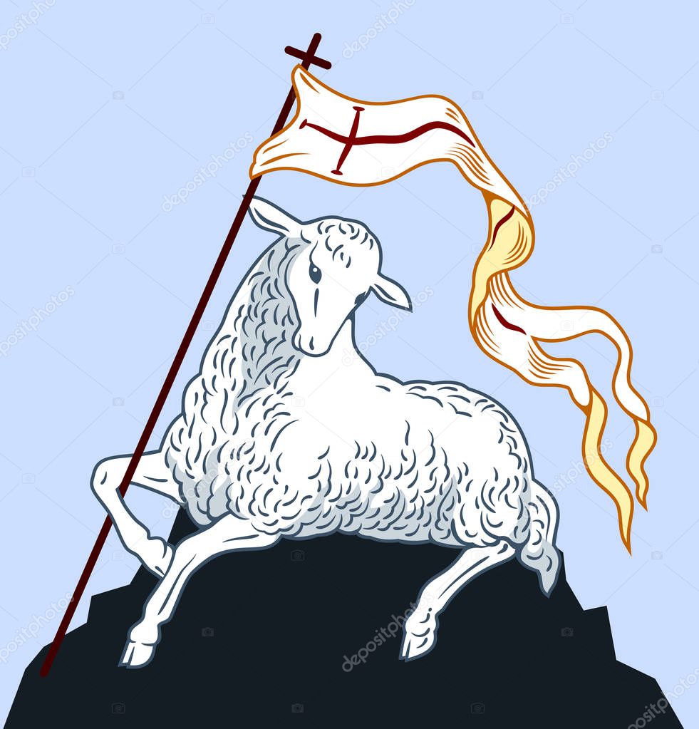 white Lamb with banner
