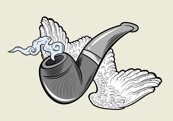 Αχνιστός Σωλήνα Φτερά Vintage Στυλ Τατουάζ Σκίτσο — Διανυσματικό Αρχείο