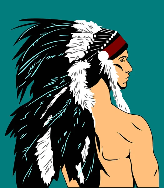 ヘッドドレスのインディアンの酋長の頭の上の羽で作られました — ストックベクタ