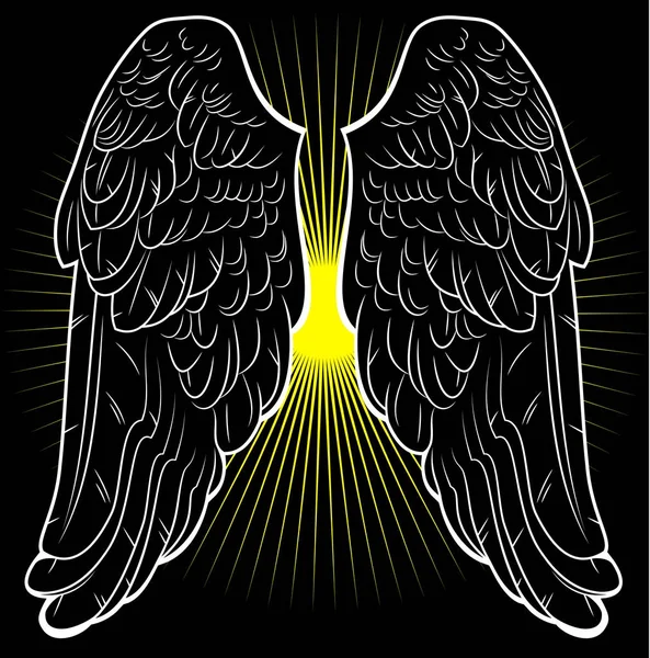 光線の背景に美しい黒い鳥翼 — ストックベクタ