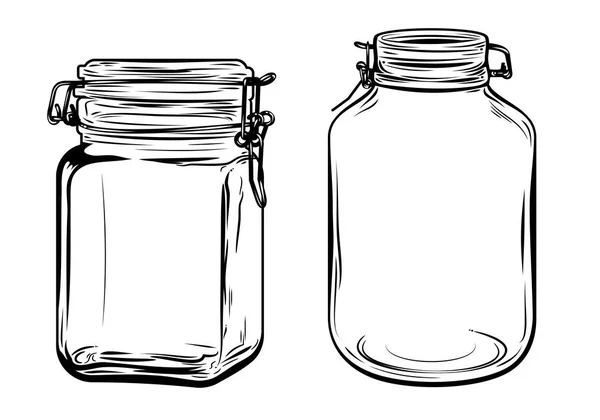 空玻璃罐 圆形和方形 — 图库矢量图片