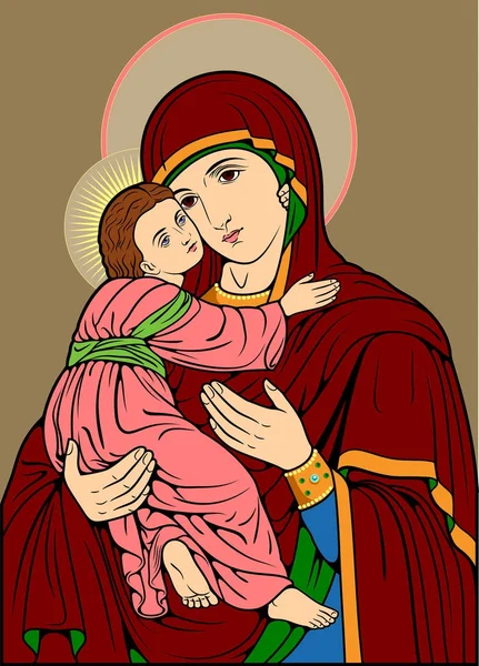Икона Изображением Девы Марии Младенцем Мадонна — стоковый вектор