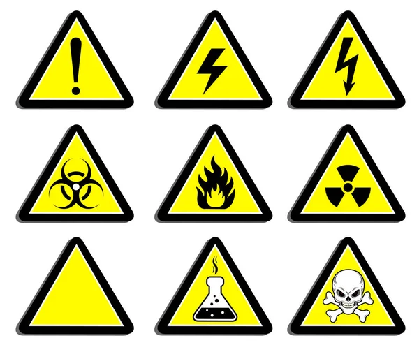 Zestaw Znaki Ostrzegawcze Niebezpieczeństwo Naklejki Etykiety Odznaki — Wektor stockowy
