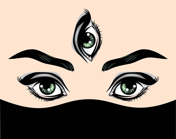 Beautiful Girl Three Eyes — Stock Vector