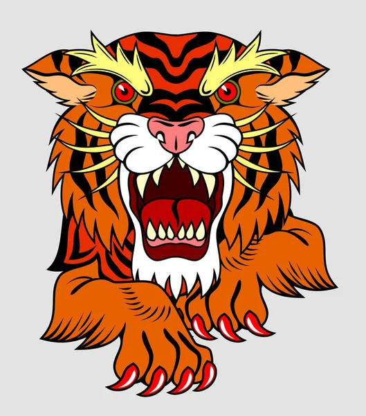 Grinning Tiger Old School Style — Stock Vector