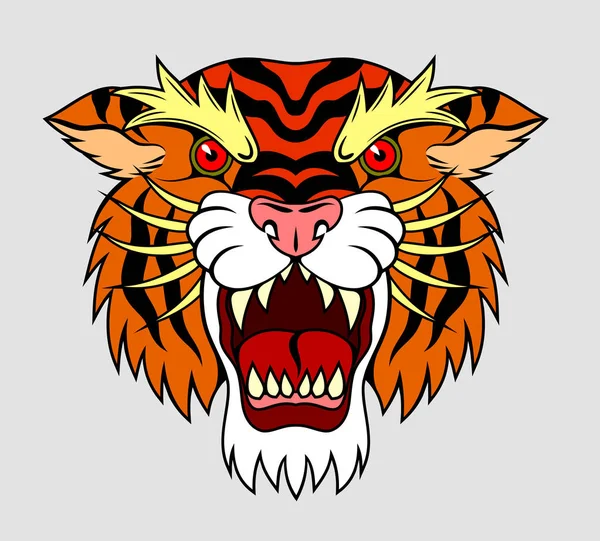 Grinning Tiger Old School Style — Stock Vector