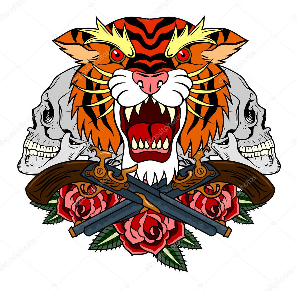 A grinning tiger in the old school style