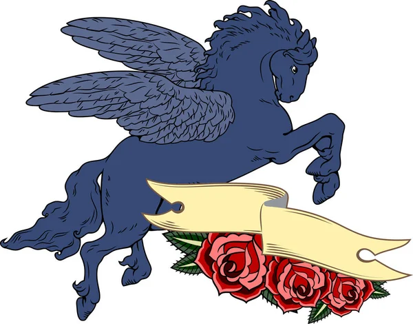 Geflügeltes Pferd Pegasus Auf Dem Hintergrund Eines Banners — Stockvektor
