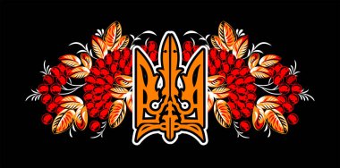 Arka planda Ukrayna 'nın kolları ve viburnum böğürtlenleri var.