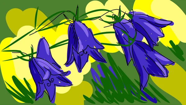 Niedliche Frühlingsglockenblumen Handzeichnung Flach — Stockvektor