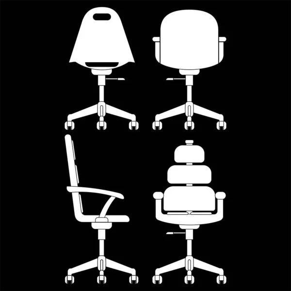 Office Chair Set Icons White Color Isolated Black Background Eps — Stock Vector