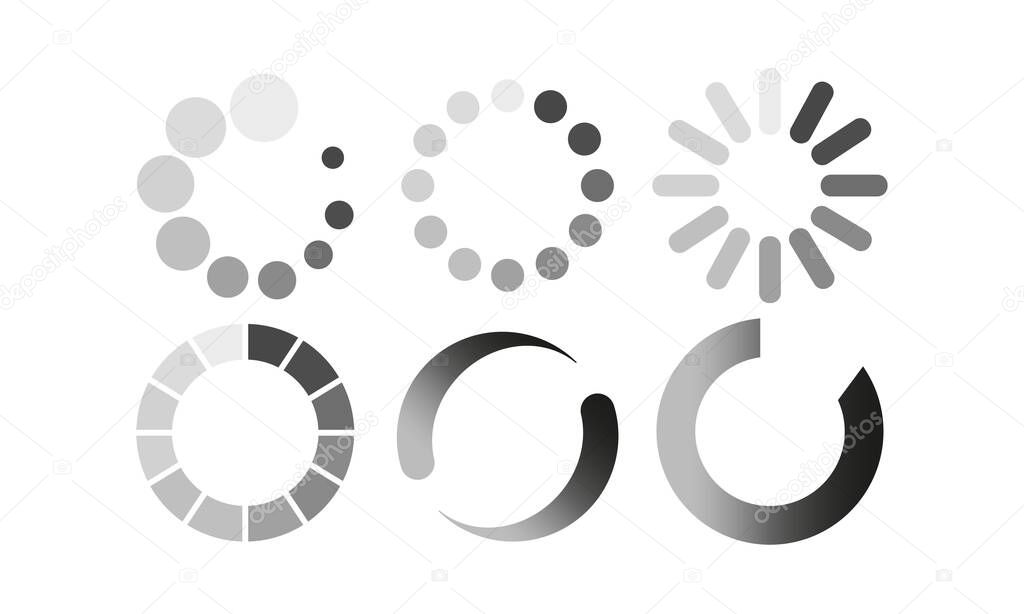 Loading icon set on an isolated white background. EPS 10 vector