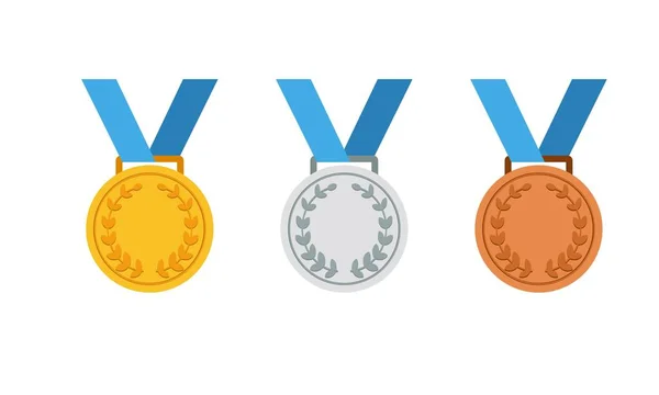 Conjunto Iconos Medalla Oro Plata Bronce Primer Segundo Tercer Lugar — Archivo Imágenes Vectoriales