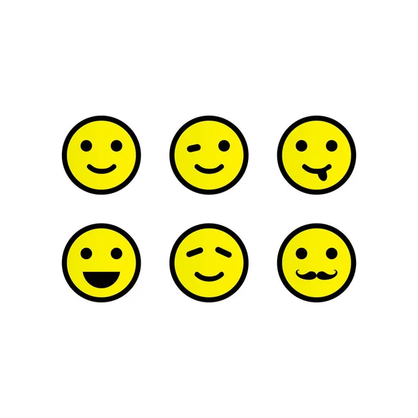 带着喜悦 满足的心情微笑 感情用事或面容 一组感情用事图标 在白色背景下孤立的黄色中面部表情的图解 病媒Eps — 图库矢量图片