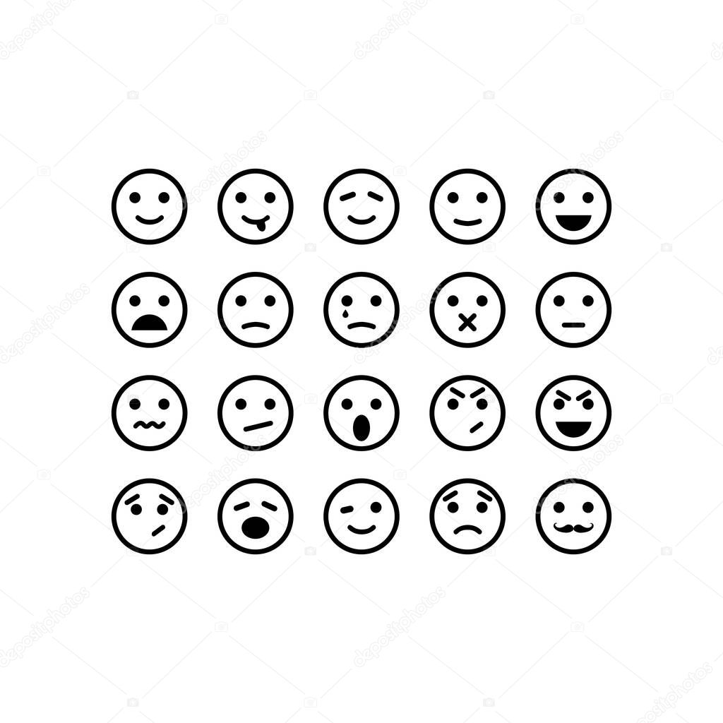 Emotion feedback scale. Smile, emoji or faces with emotions of joy, neutral and sadness of satisfaction. Set of emoticon icons. Illustrations of facial expressions on white background. Vector EPS 10.